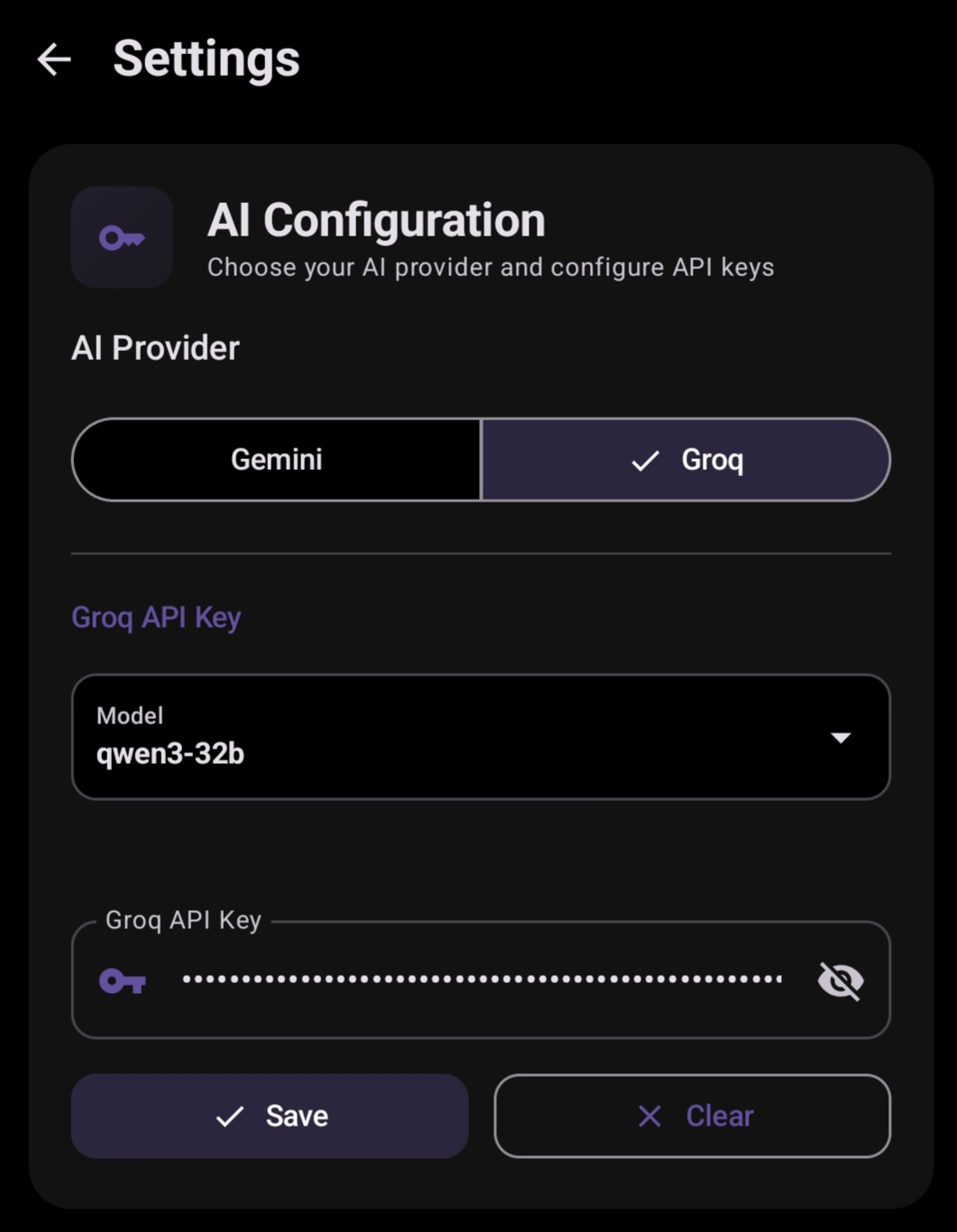Settings Interface for AI Provider
